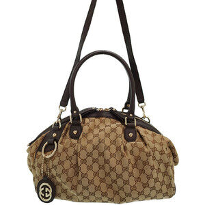 Gucci Sukey Boston 2way Leather Shoulder Bag GG canvas Brown